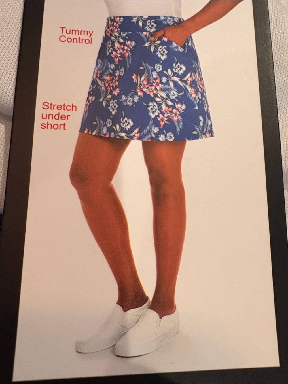 Mario Serrani Blue Floral Stretch Skort with Coral and White Accents - Size L